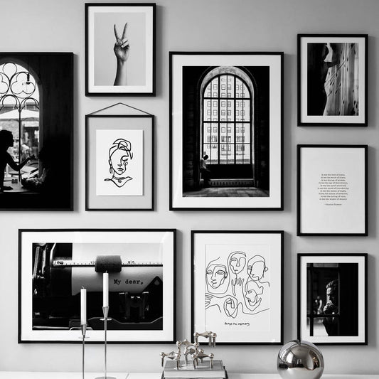 Modern Background Wall Painting Black White Abstract Line Vintage Poster Home Decor