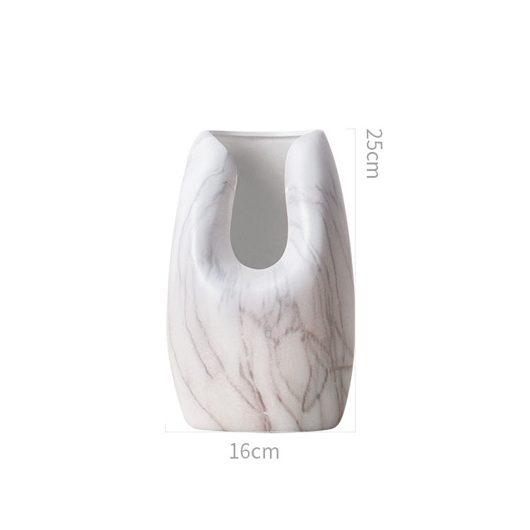 Simple Ceramics, Marbled White Ceramic Vase, Home Decoration